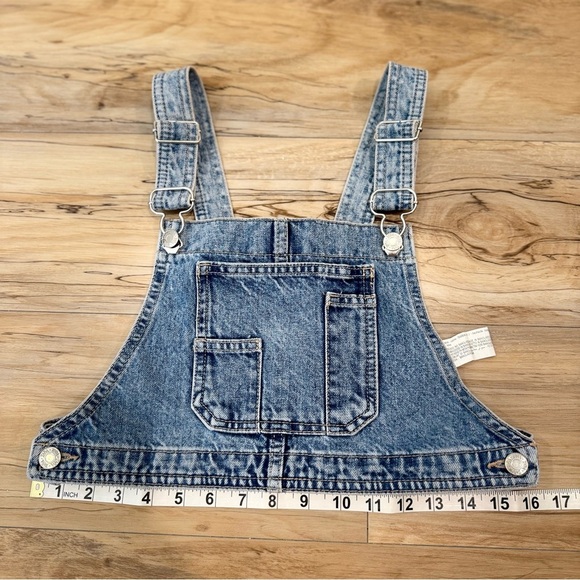Zara Denim Bib Crop Top Utility Chore Summer Pocket Crop Overalls Top - Picture 5 of 7